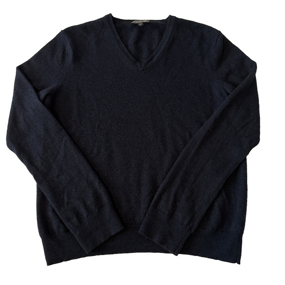 Express Women's L Preppy Merino Wool Navy Blue V Neck Sweater Academia Winter - Picture 1 of 8